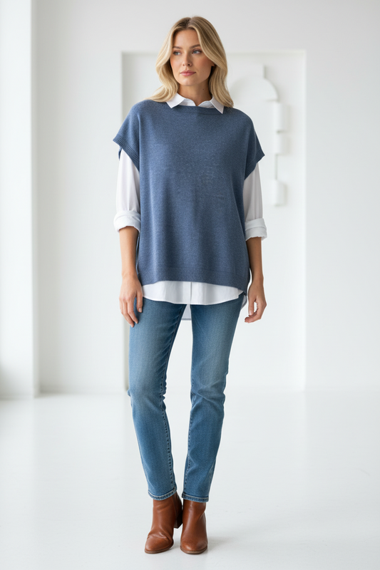 White Shirt and Knit Over Top 2 Piece