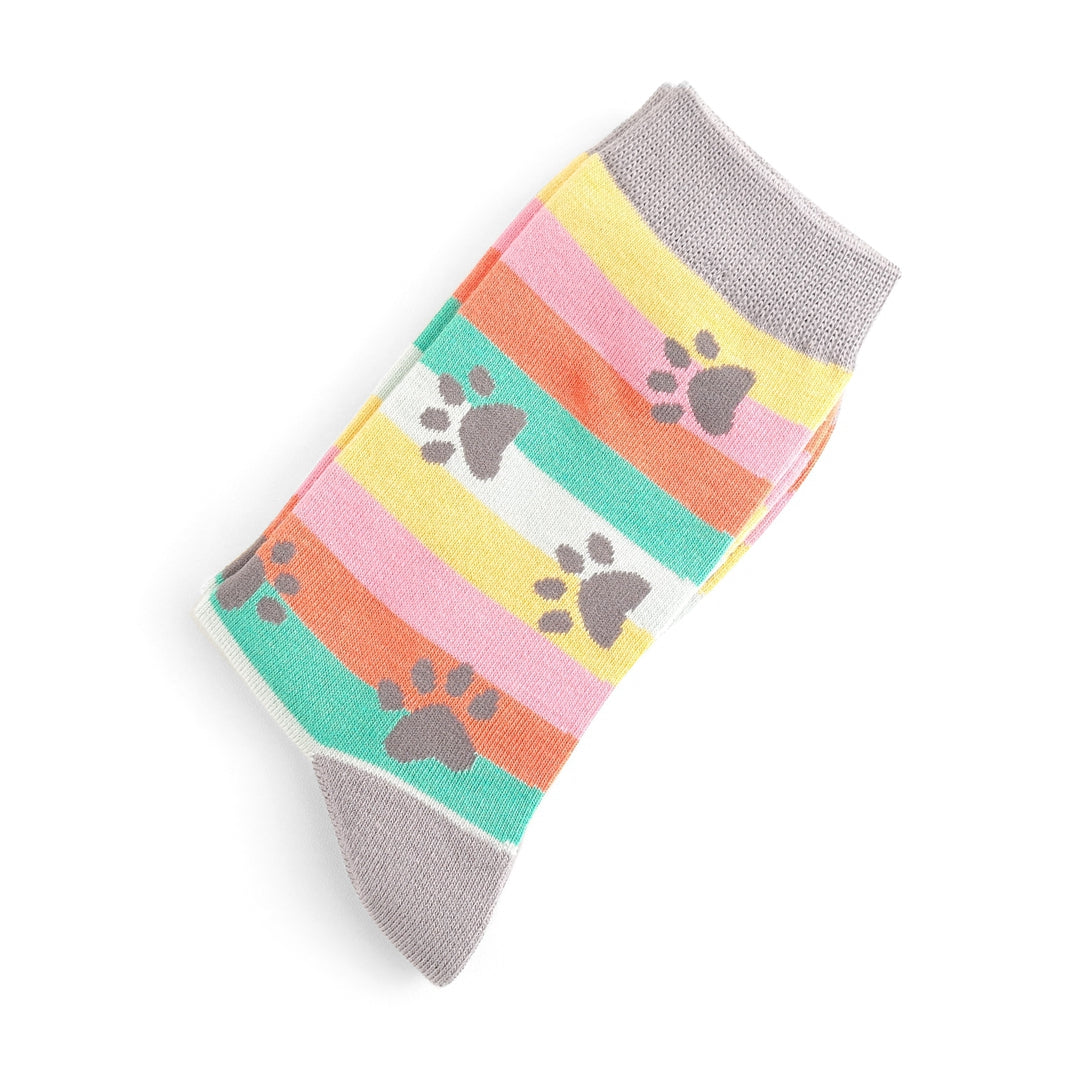 Bamboo Socks For Women - Paw Prints & Stripes