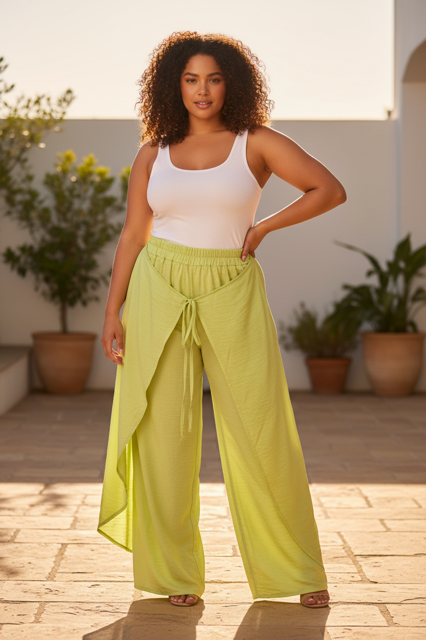 Crinkle Drape Front Plus Size Trousers