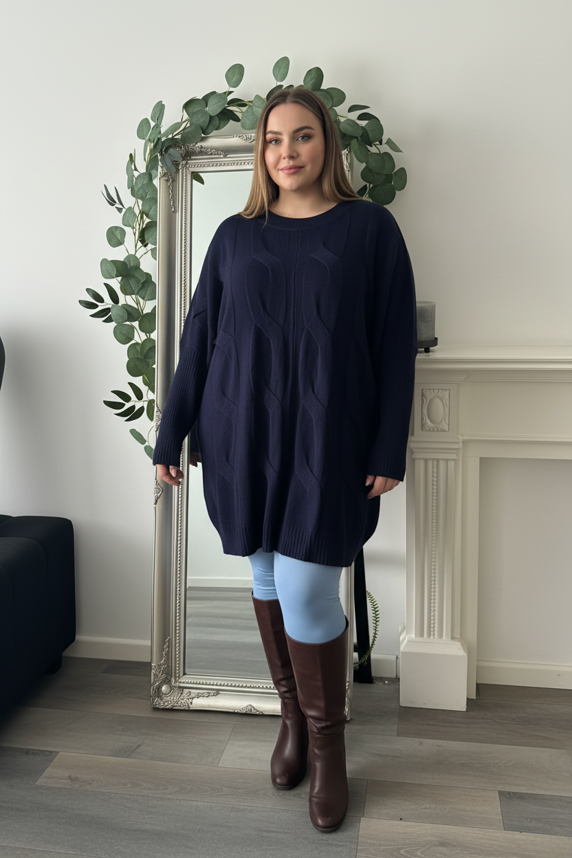 Plain Cable Front Plus Size Jumper Tunic