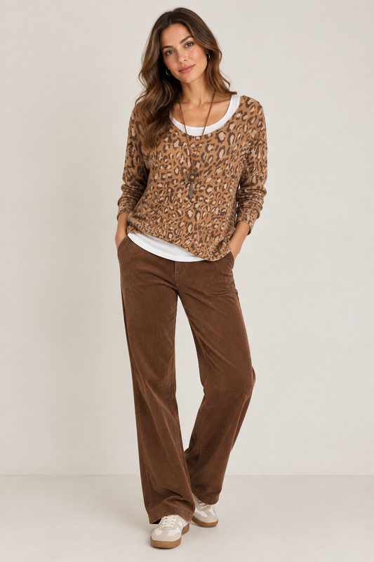Animal Print Fine Jumper With Separate White Vest