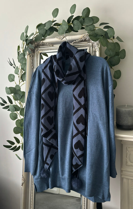 Plain Jumper/Tunic With Coordinating Heart Scarf