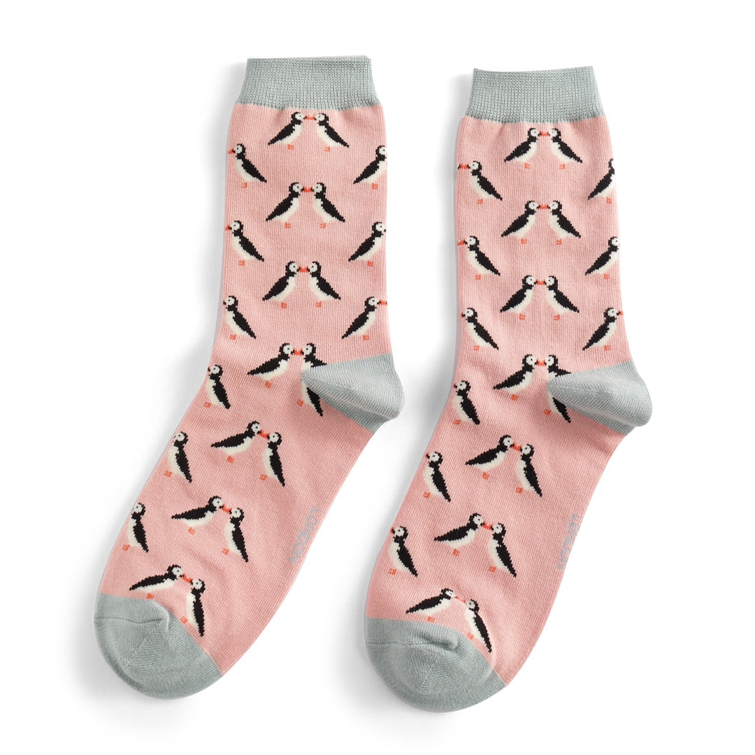 Bamboo Socks For Women - Kissing Puffins