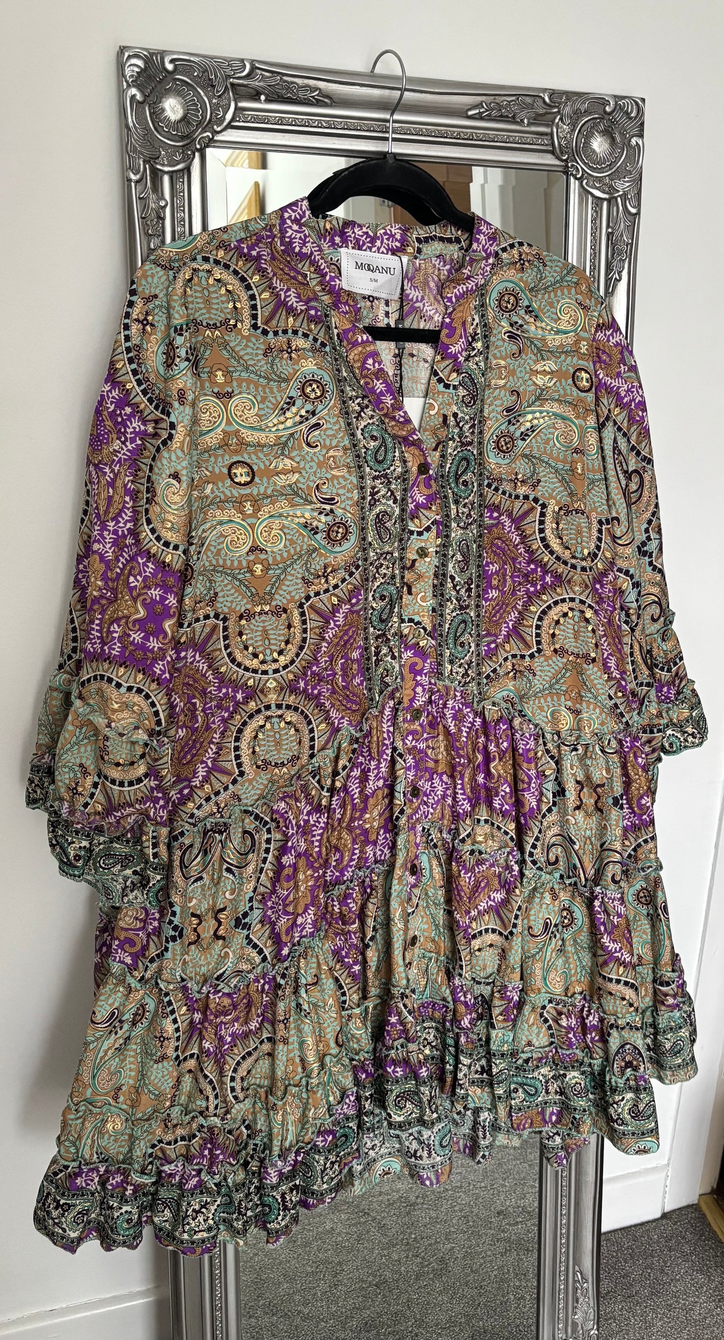 Silk Boho Tunic Dress - Aqua/Lilac