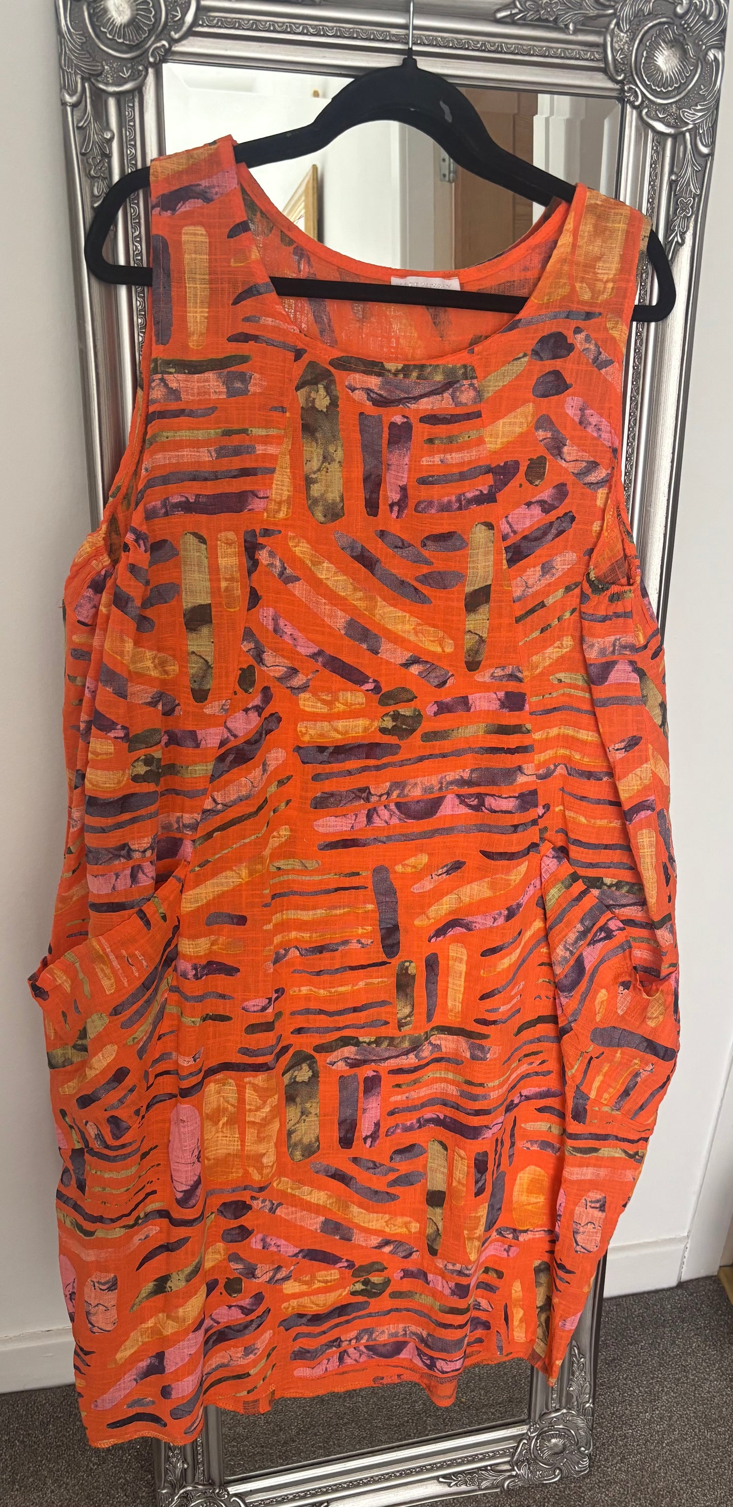 Sleeveless Cotton Stick Print Dress