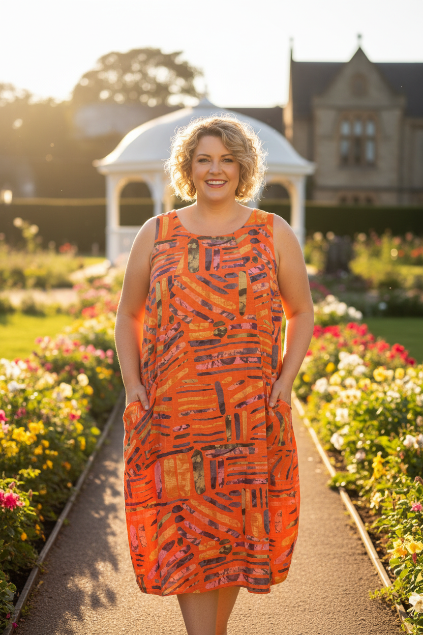 Sleeveless Cotton Stick Print Dress