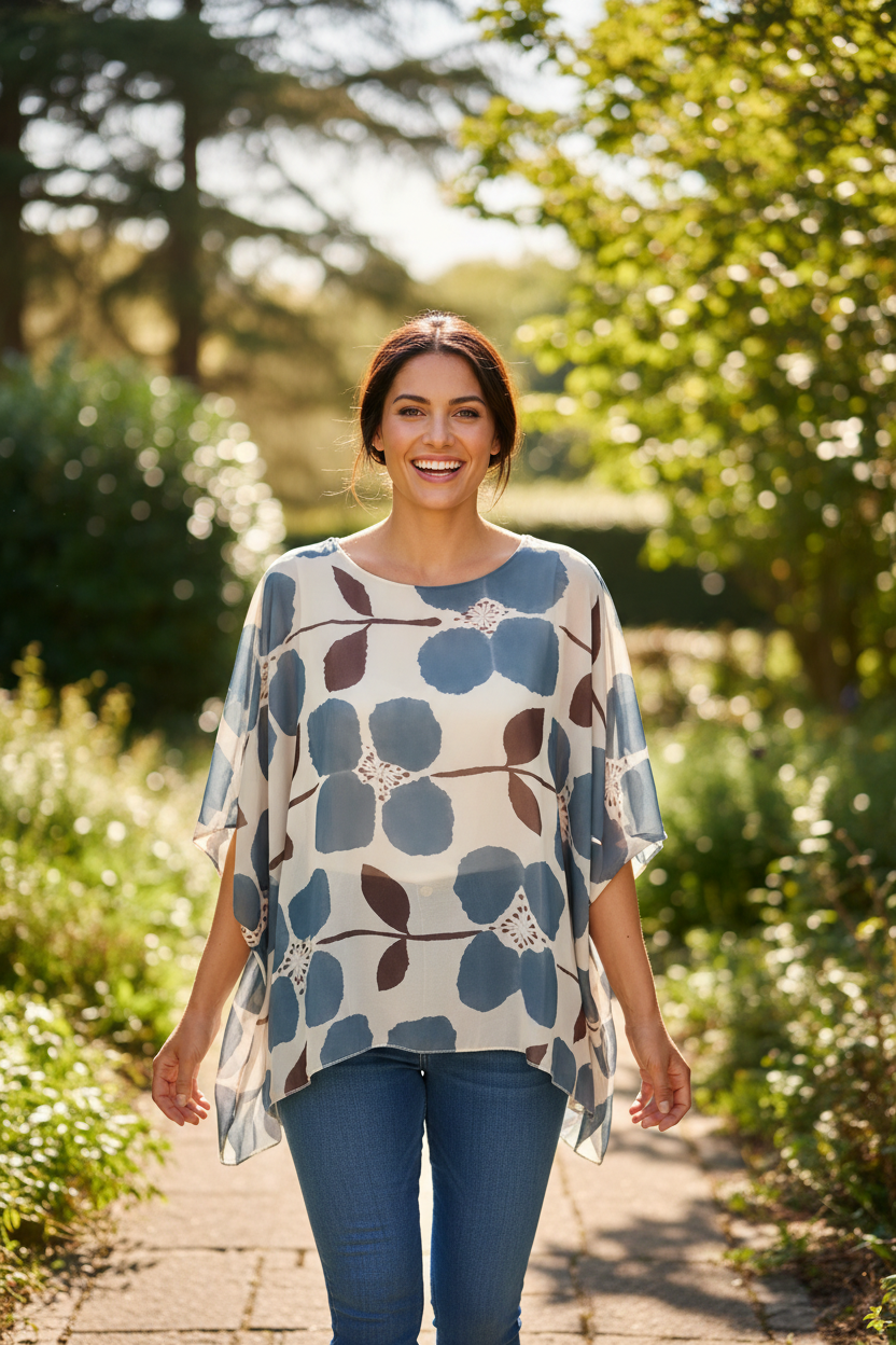 Chiffon Bat Wing Tunic -Floral
