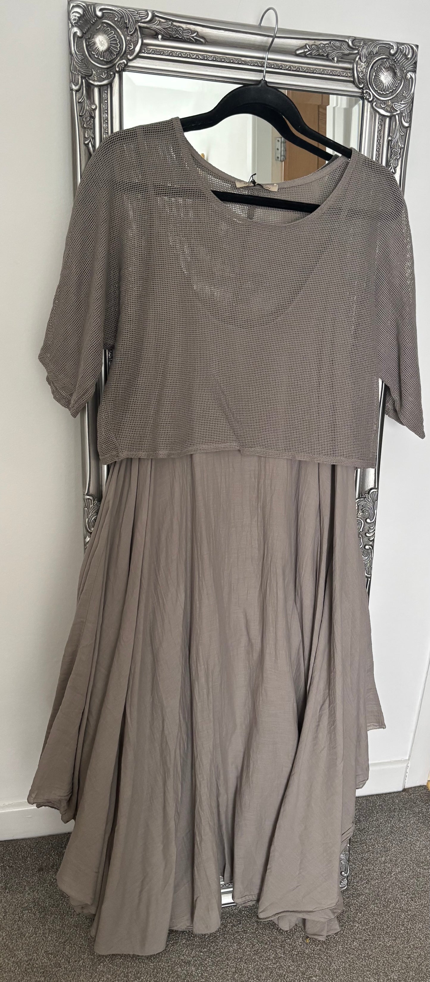 Cotton Dress With Mesh Over Top