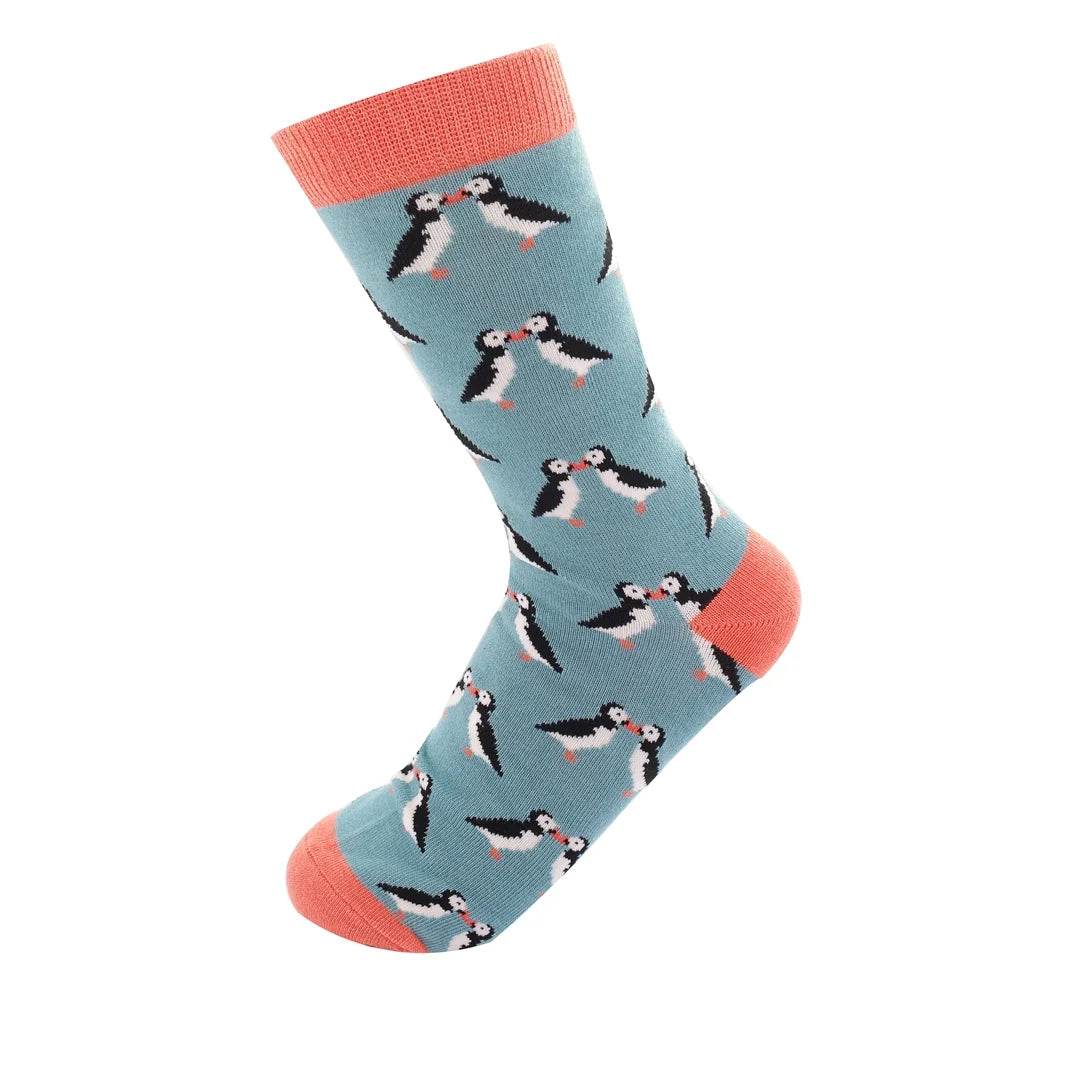 Bamboo Socks For Women - Kissing Puffins