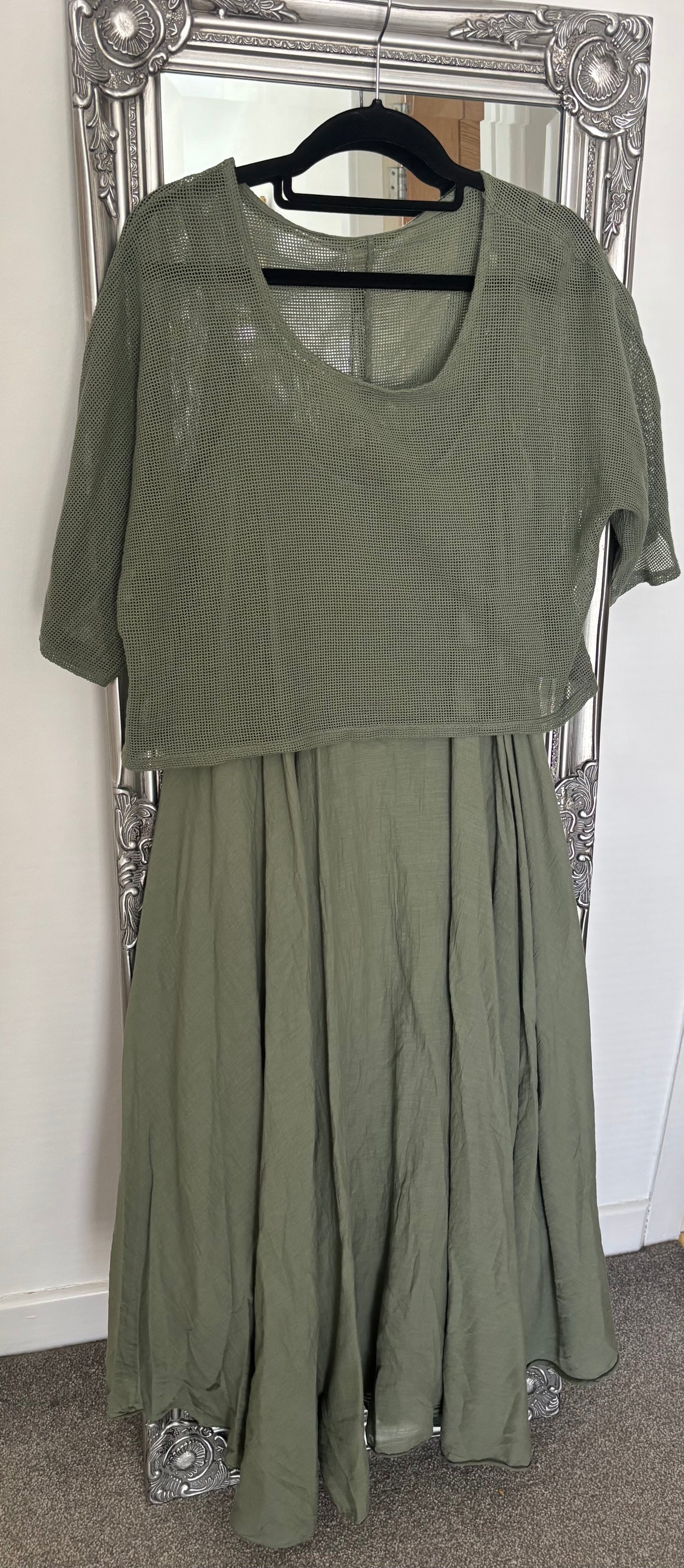 Cotton Dress With Mesh Over Top