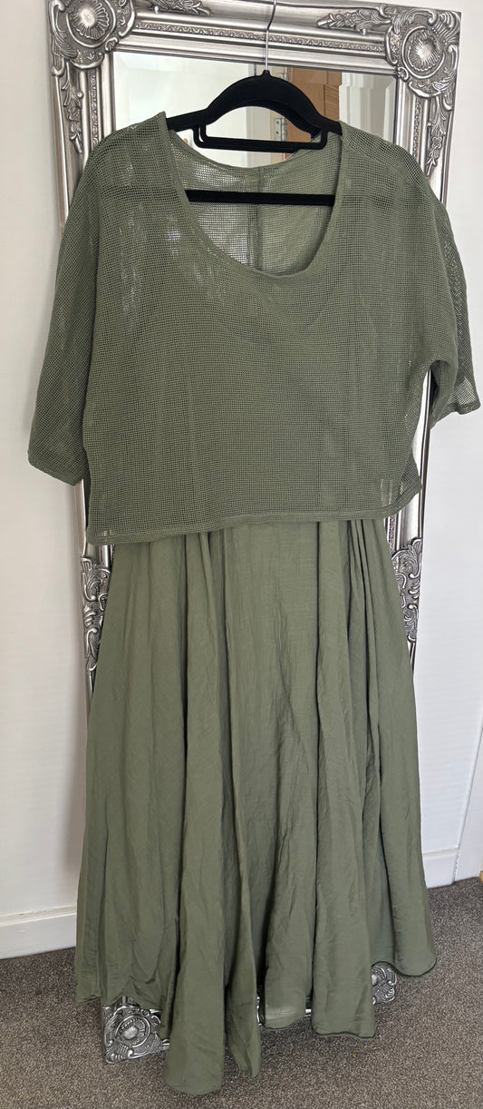 Cotton Dress With Mesh Over Top