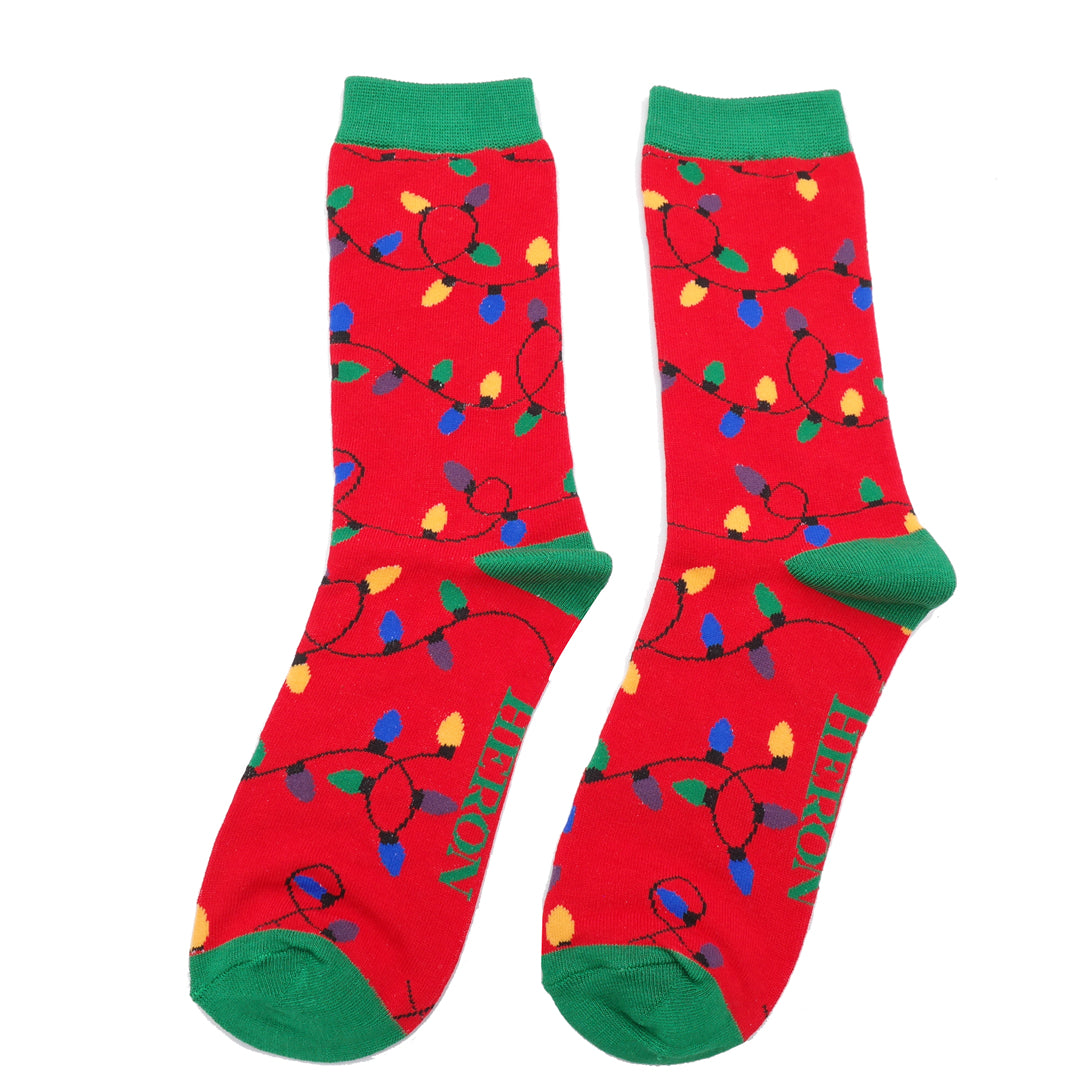 Christmas Bamboo Socks For Men - Christmas Lights