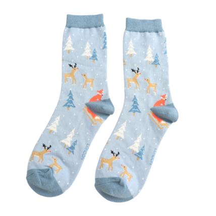 Christmas Bamboo Socks For Women - Festive Foxes