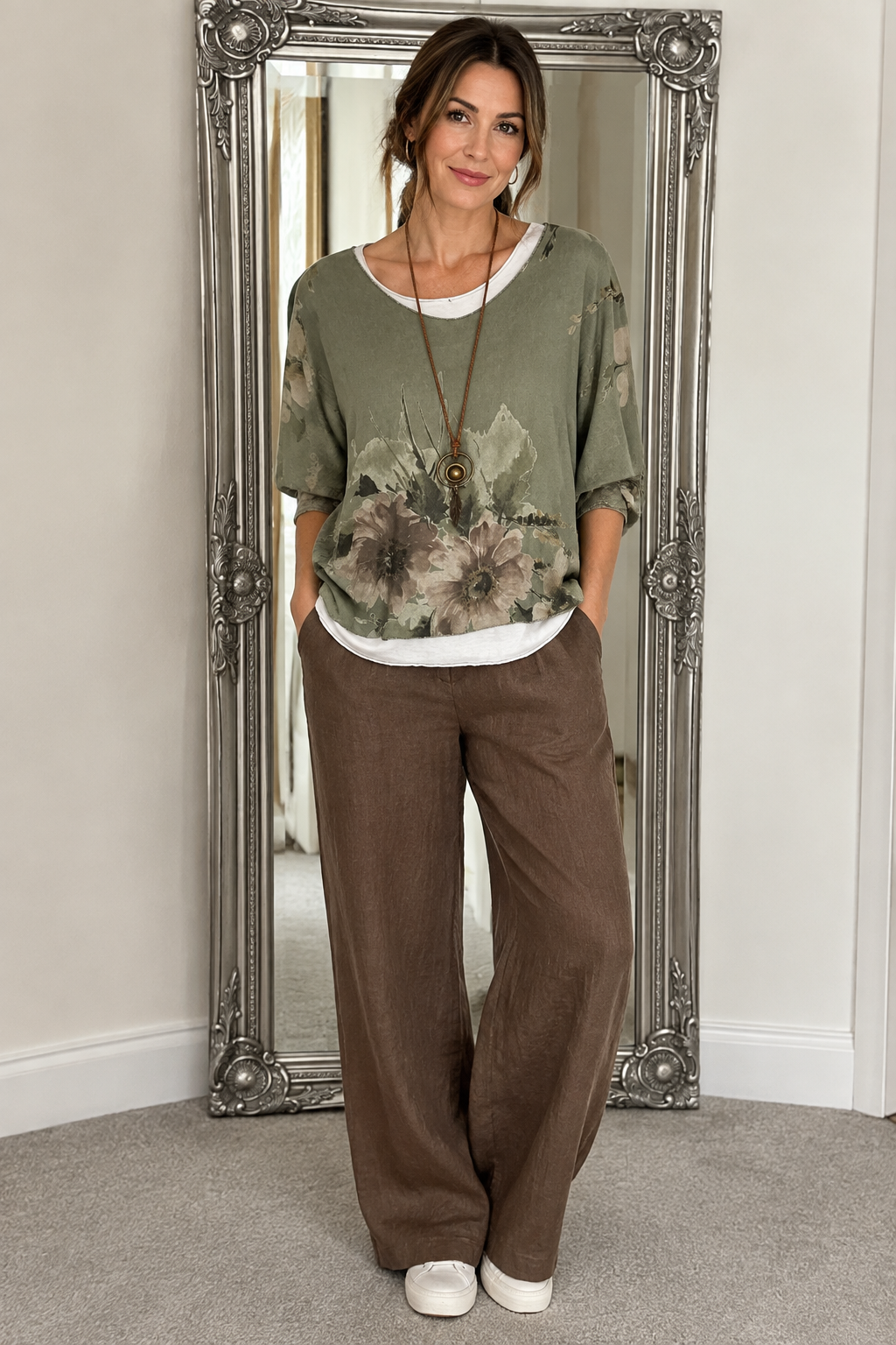 Floral Print Fine Jumper With Separate White Vest