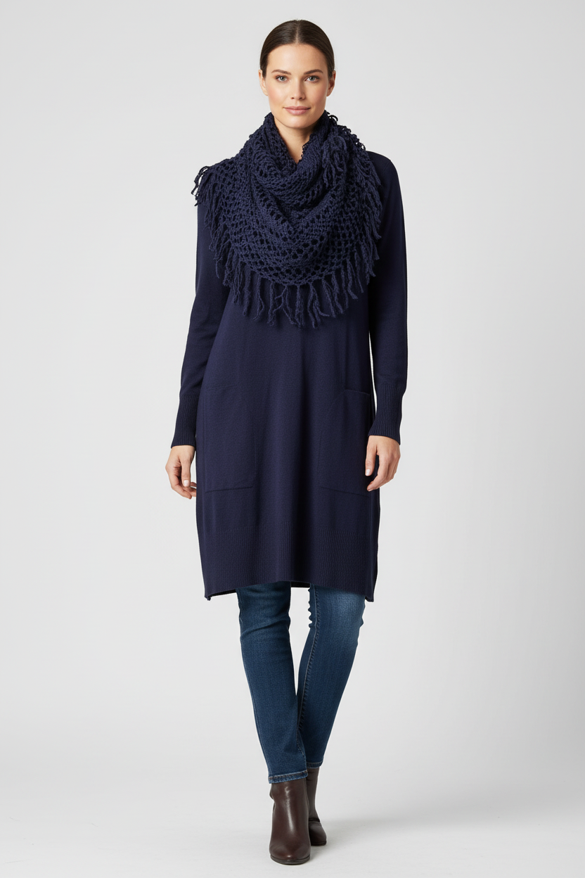 Knitted Dress With Knitted Lace Scarf