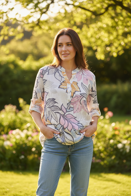 Cotton Leaf Print Shirt