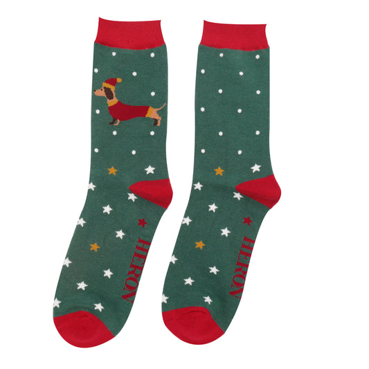 Christmas Bamboo Socks For Men - Festive Sausage Dogs