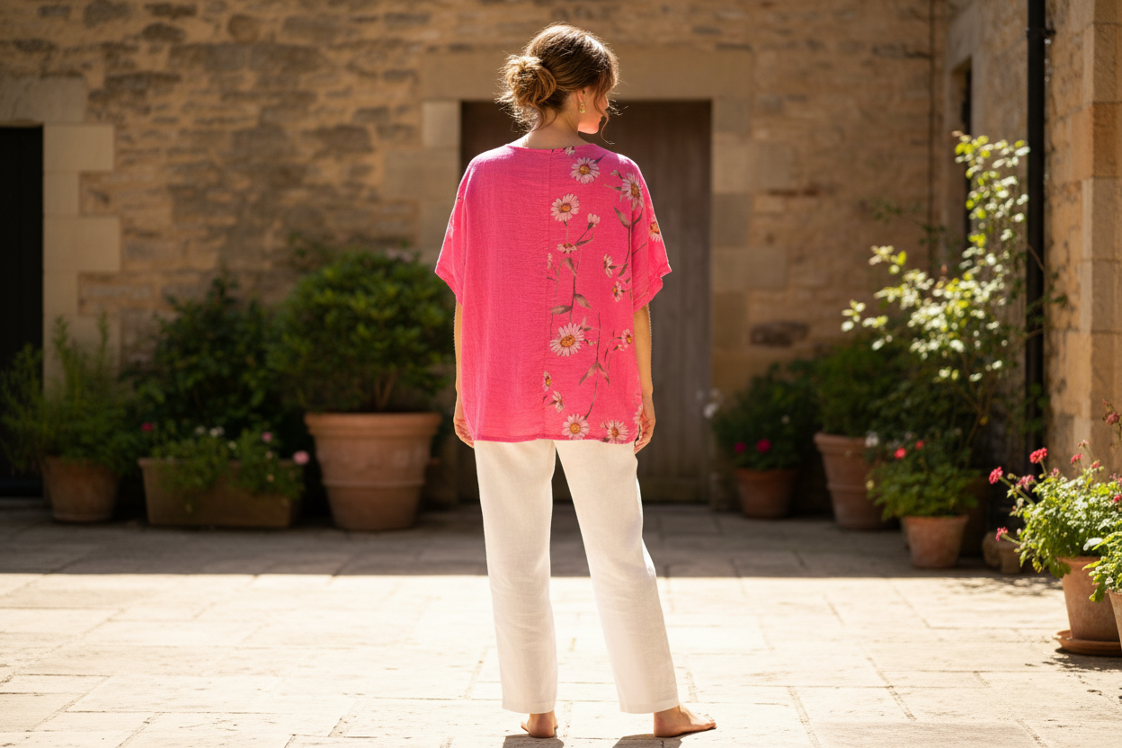 Cotton Plain And Daisy Print Tunic