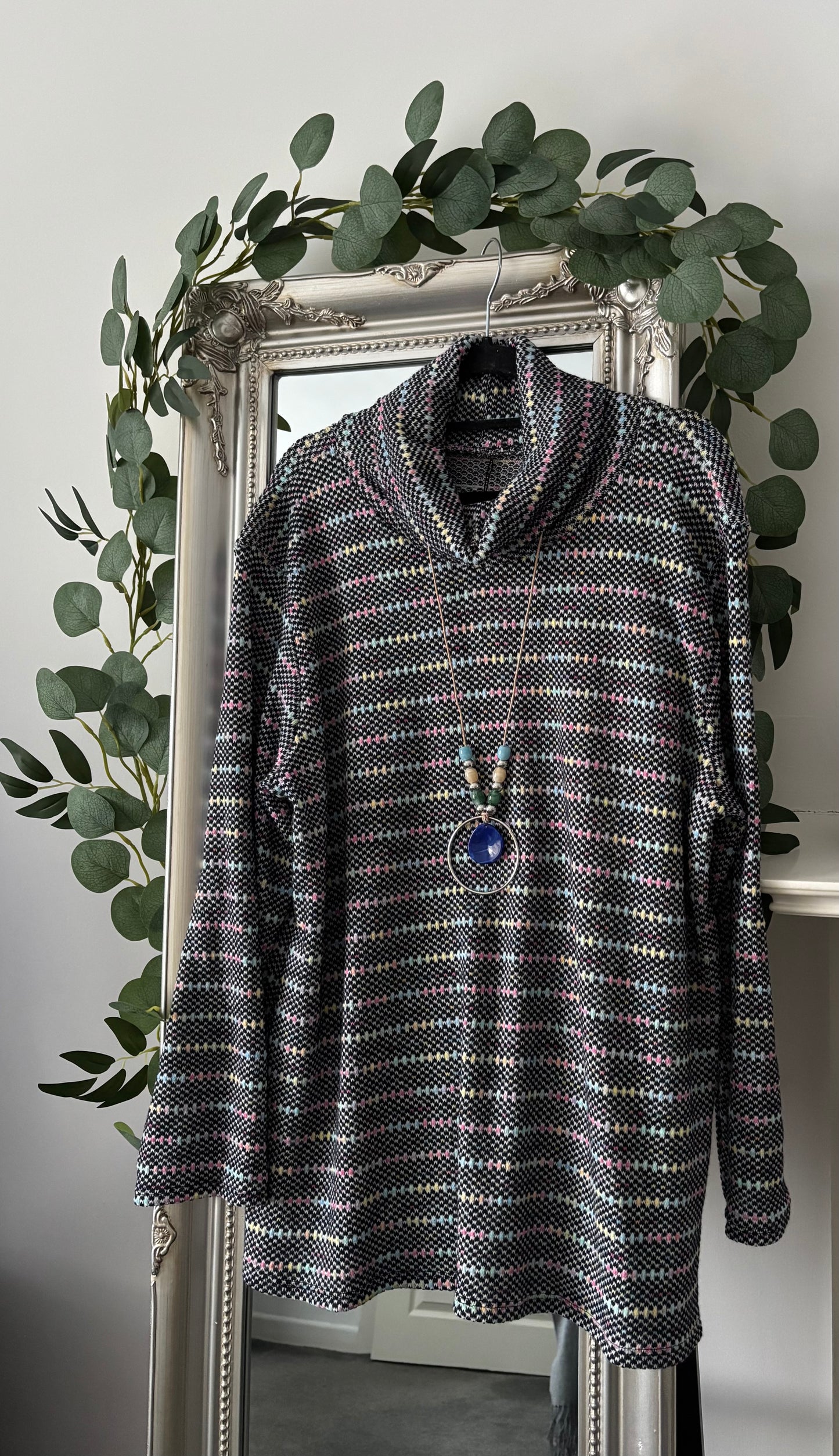 Cosy Cowl Neck Dot Tunic With Necklace