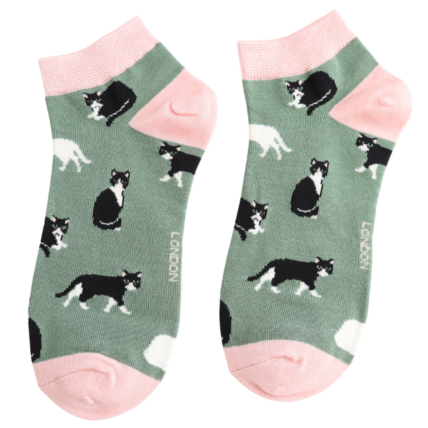 Bamboo Trainer Socks For Women - Black & White Cats