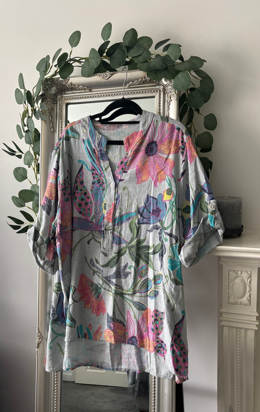 Cotton Orchid Print Shirt