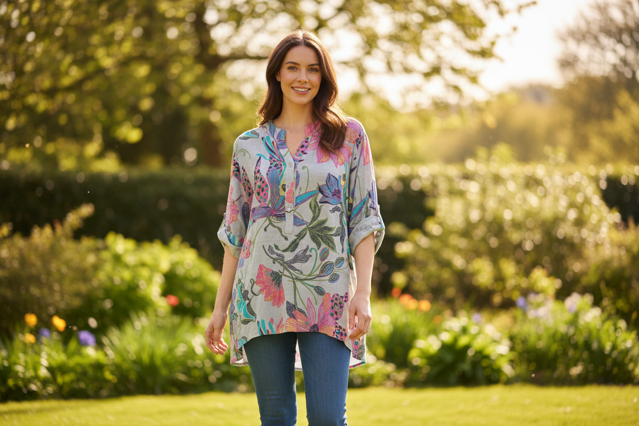 Cotton Orchid Print Shirt