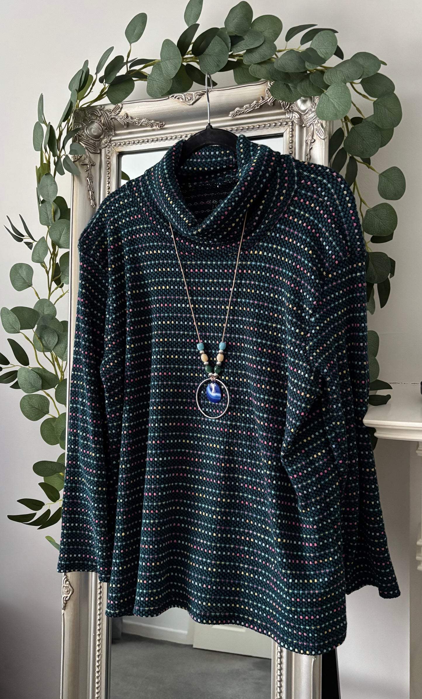 Cosy Cowl Neck Dot Tunic With Necklace