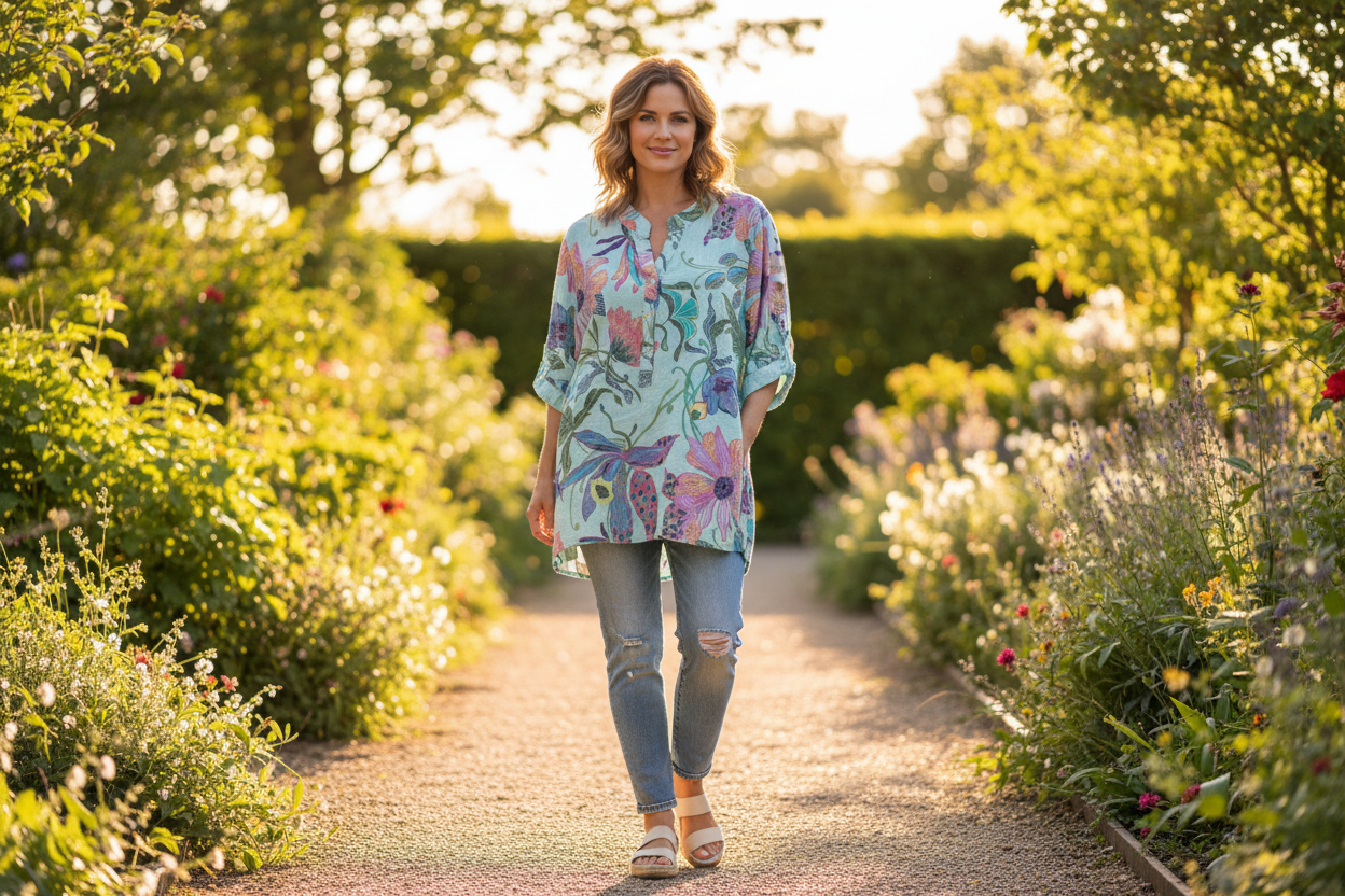 Cotton Orchid Print Shirt