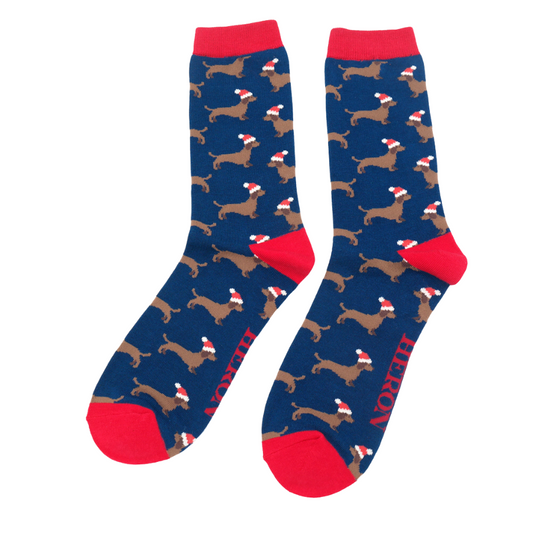 Christmas Bamboo Socks For Men - Sausage Dog Santa