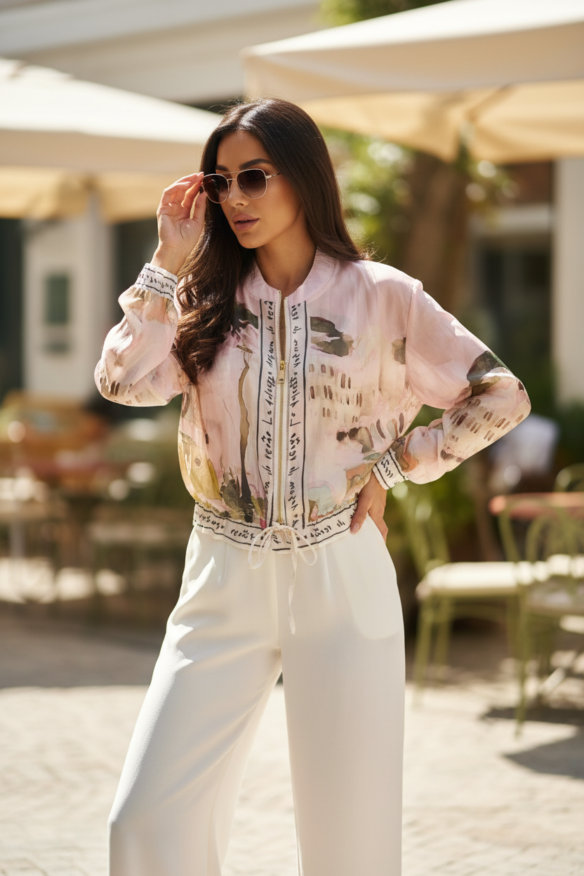 Chiffon Print Zip Jacket