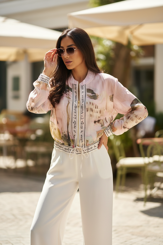 Chiffon Print Zip Jacket