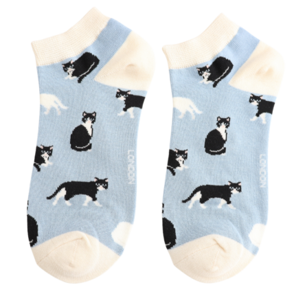 Bamboo Trainer Socks For Women - Black & White Cats