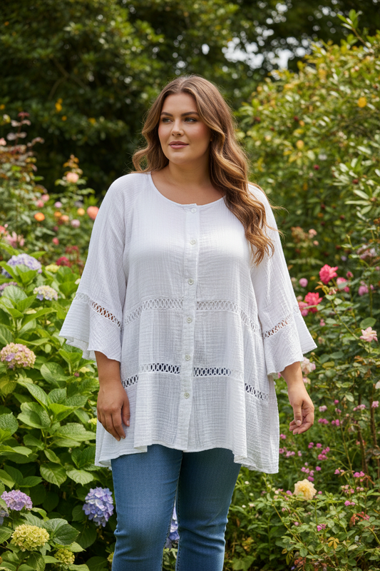 White Cotton Button Through Tunic