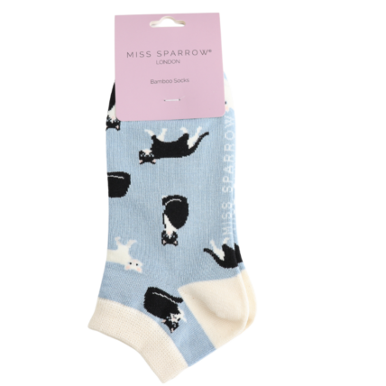 Bamboo Trainer Socks For Women - Black & White Cats