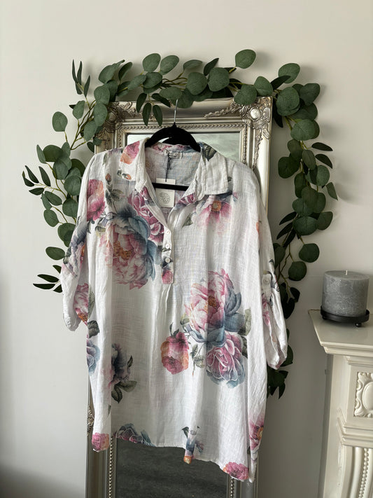 Plus Size Cotton Floral Shirt