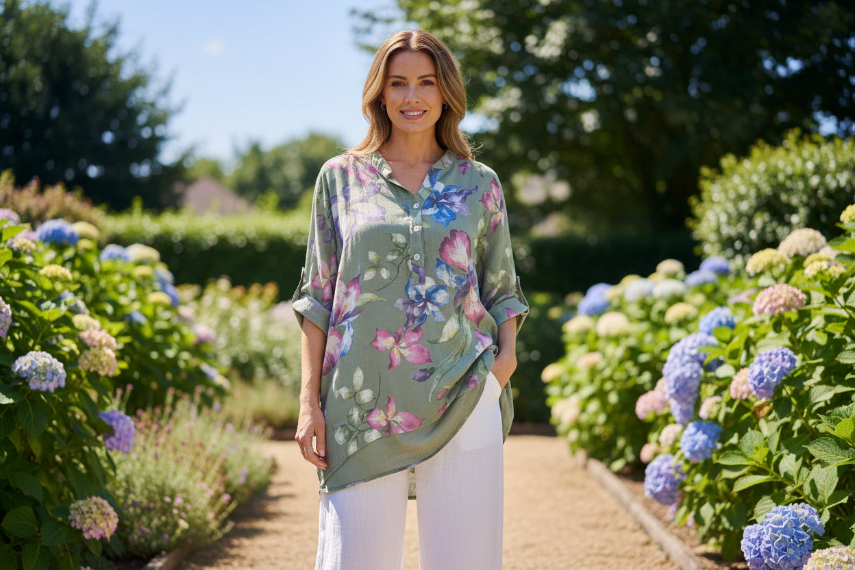 Cotton Magnolia Print Shirt