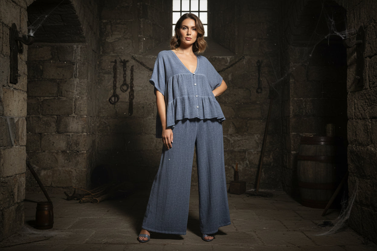 Cotton/Linen Palazzo Trousers