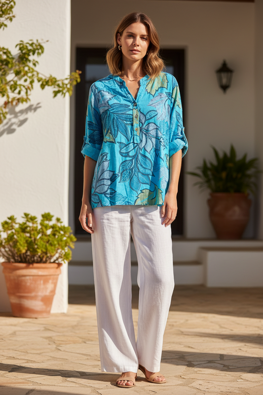 Cotton Leaf Print Shirt