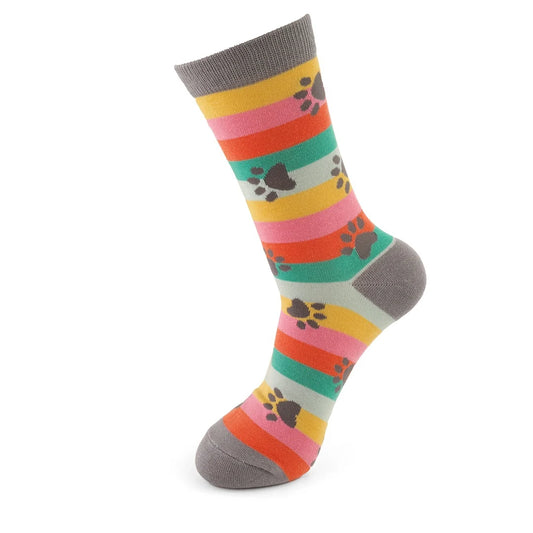 Bamboo Socks For Women - Paw Prints & Stripes