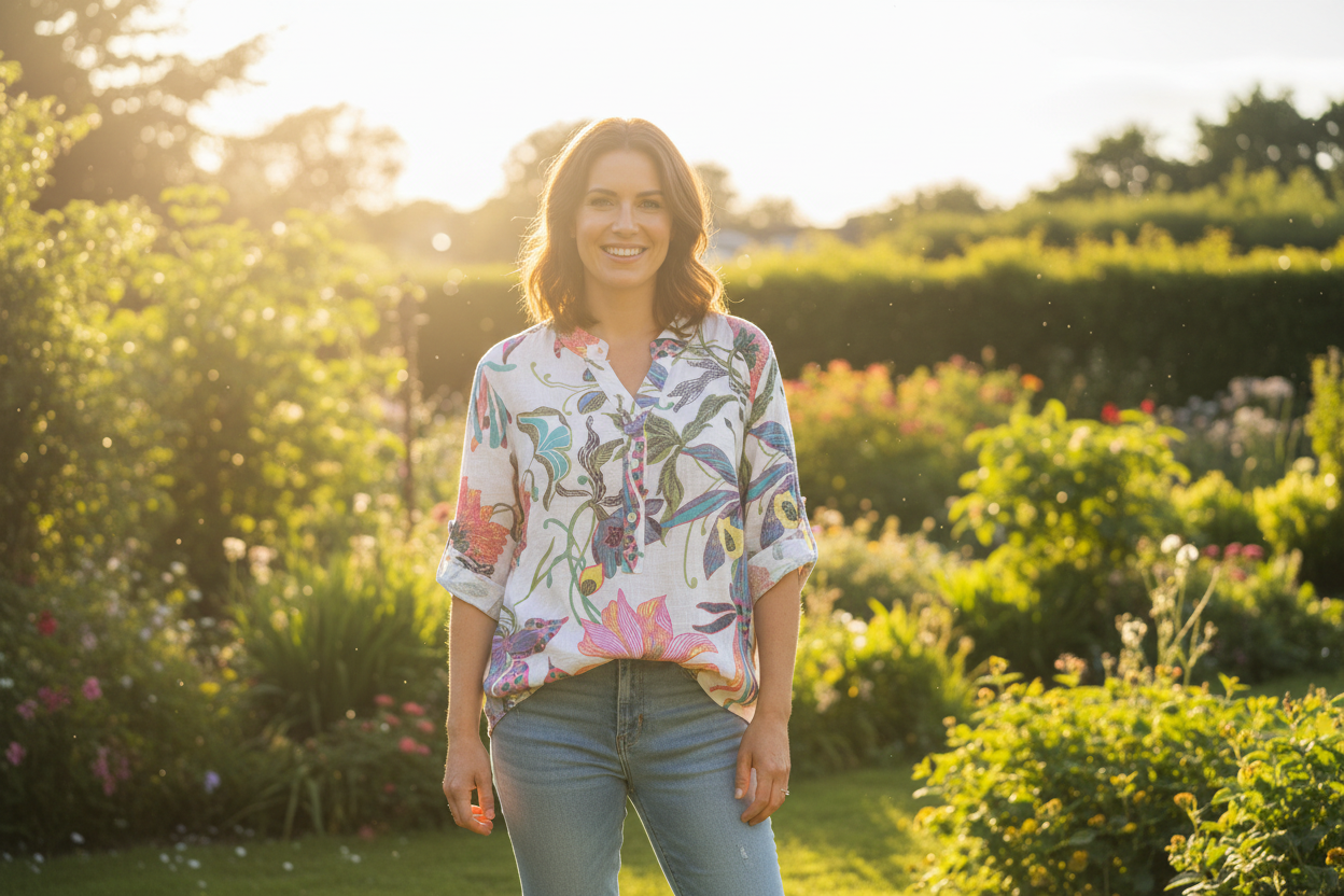 Cotton Orchid Print Shirt
