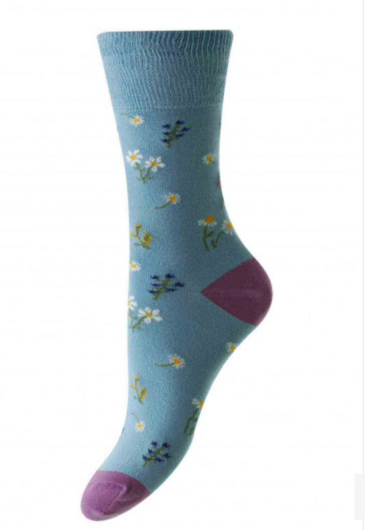 Cotton Rich Softop/Comfort Top Socks For Women - Floral Print