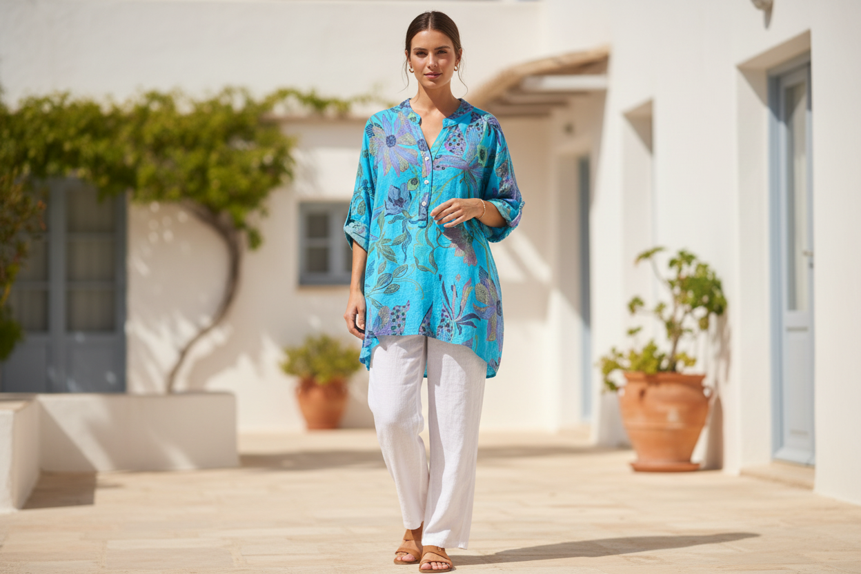 Cotton Orchid Print Shirt