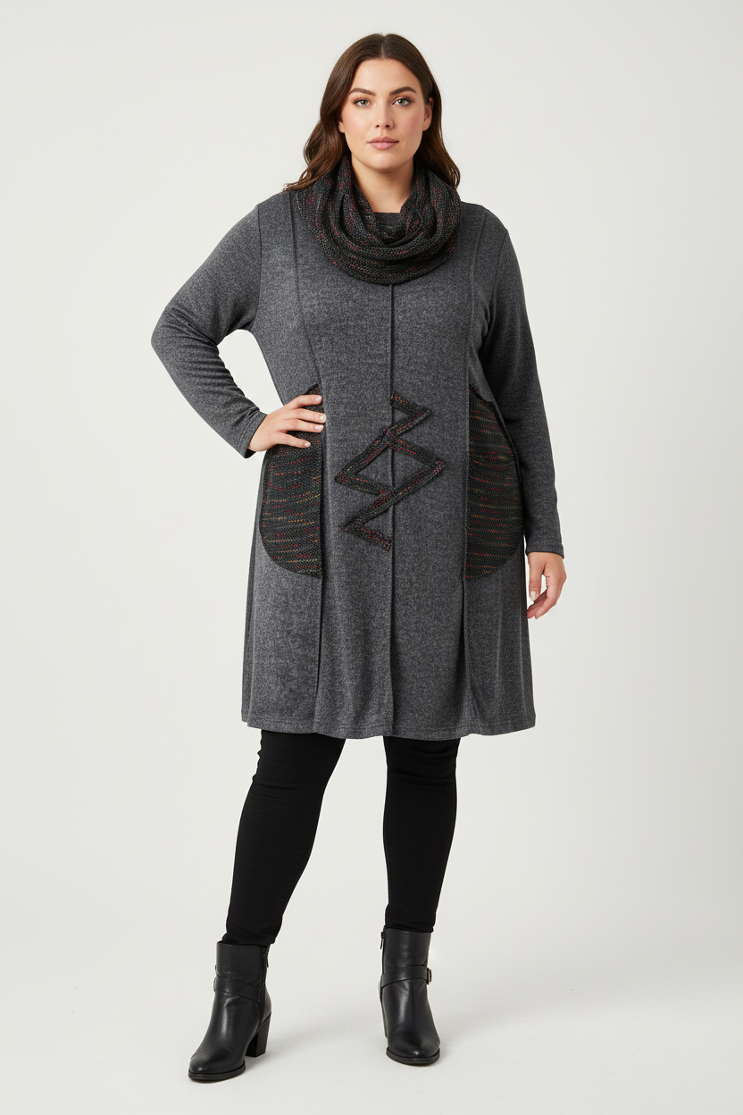 Plain Marl Tunic With Zig Zag Applique