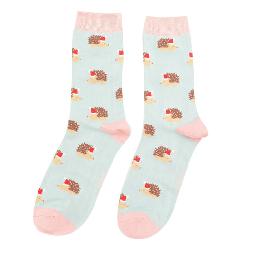 Christmas Bamboo Socks For Women - Festive Hedgehogs