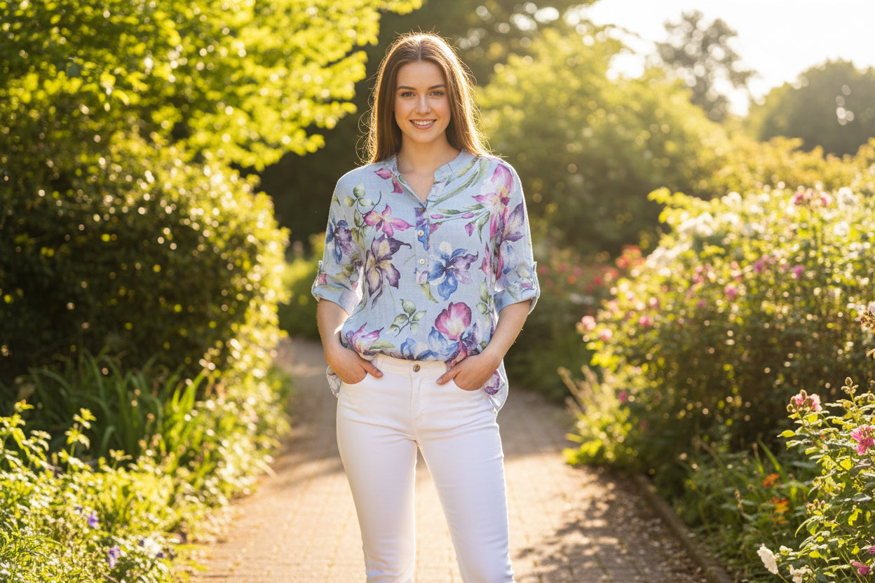 Cotton Magnolia Print Shirt