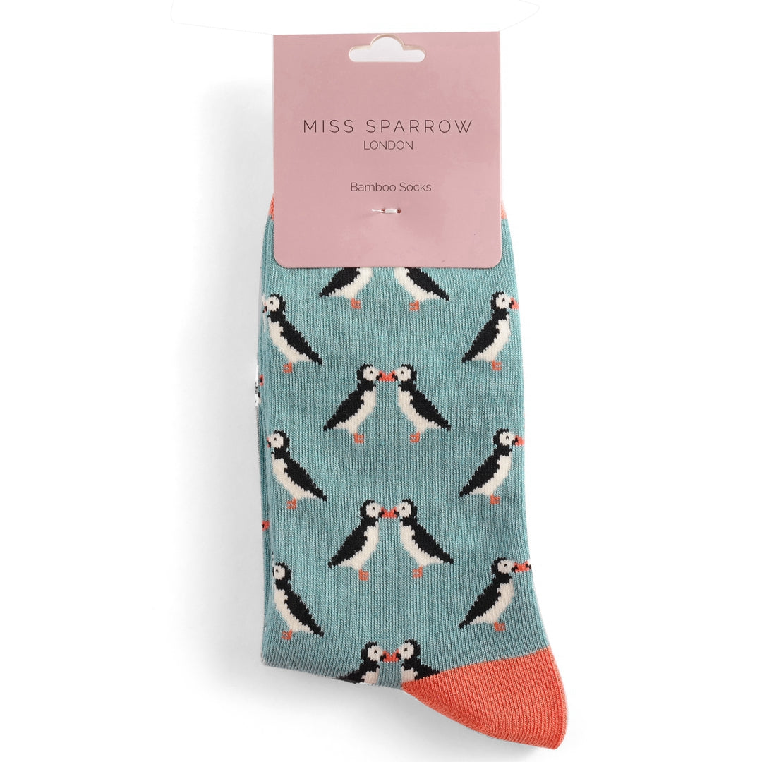 Bamboo Socks For Women - Kissing Puffins