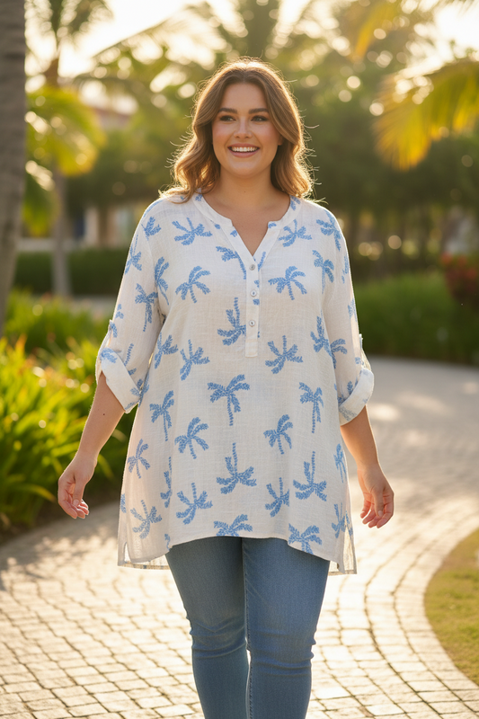 Plus Size Cotton Palm Tree Shirt