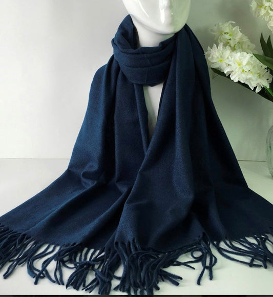 Plain Navy Cashmere Blend Wrap/Pashmina