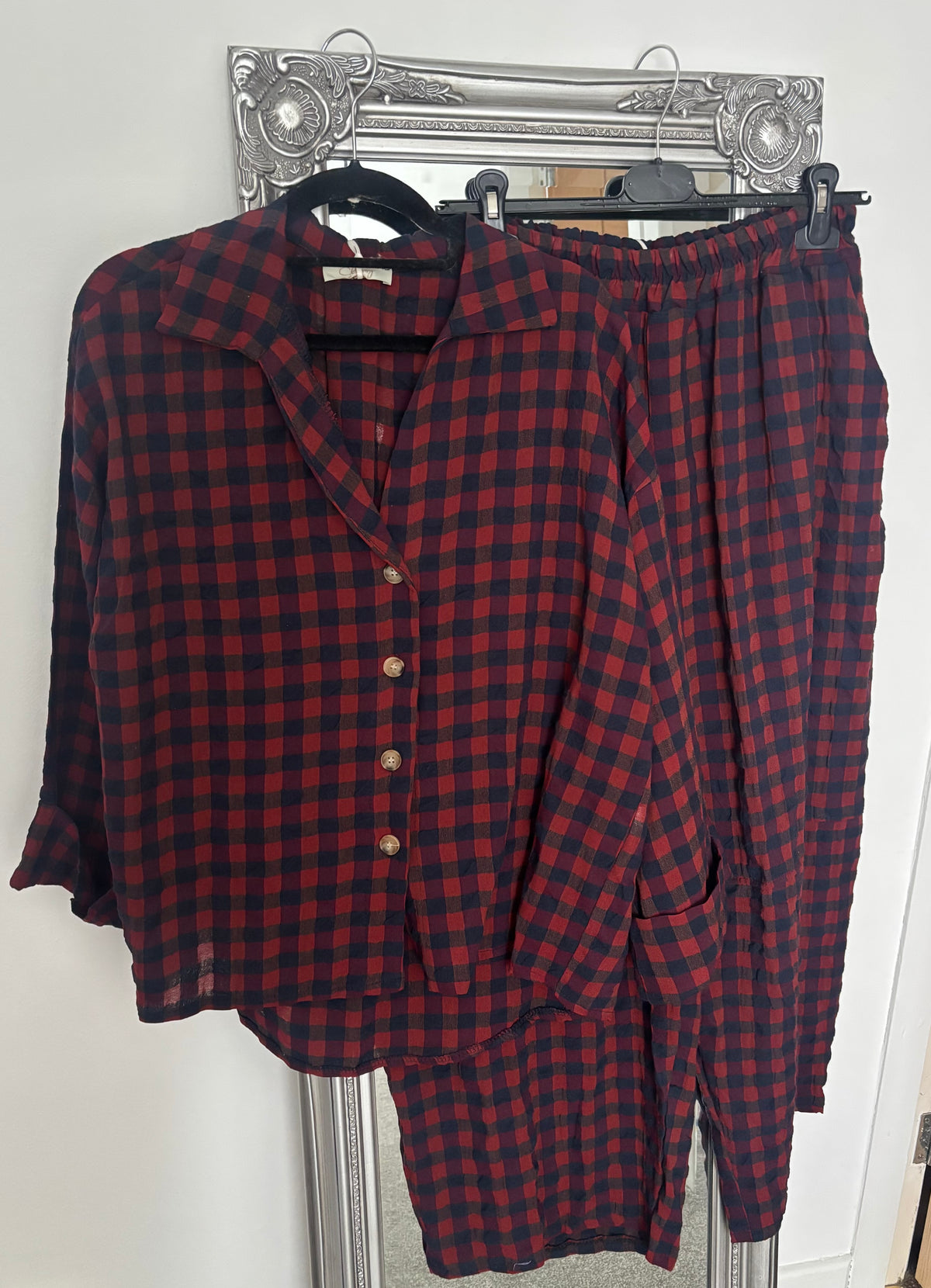 Check Barrel Leg Trousers