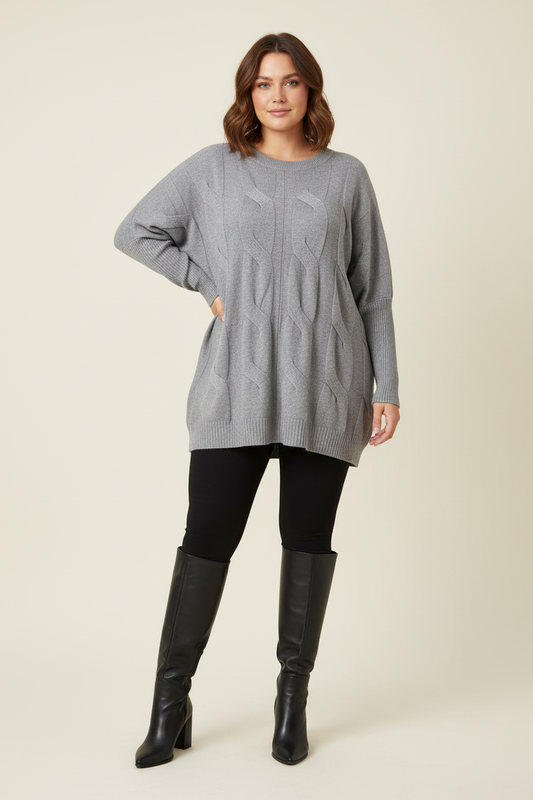 Plain Cable Front Plus Size Jumper Tunic